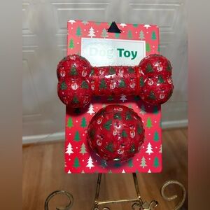 Jmle  Christmas  Time  Bone 6.5”  & Ball  3.5”   Dog Toy   With Squeakers